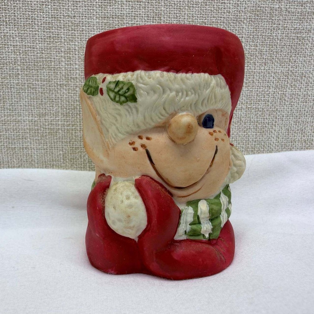 Vintage 1980 Jasco Sweet Keepers Bisque Porcelain Christmas Elf Planter Dish
